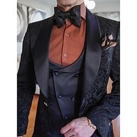 Black Men's Prom Wedding Party Tuxedos 3 Piece Shawl Collar Floral Jacquard Tailored Fit Single Breasted One-button 2023 Lightinthebox - thumbnail