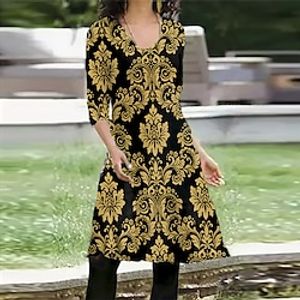 Women's Casual Dress T Shirt Dress Tee Dress Short Mini Dress Yellow Long Sleeve Floral Pocket Print Fall Winter V Neck Vacation Casual 2022 S M L XL XXL 3XL Lightinthebox