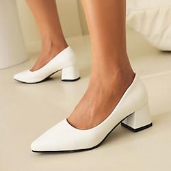 Women's Heels White Shoes Daily Chunky Heel Closed Toe Minimalism PU Loafer Black White Yellow Lightinthebox