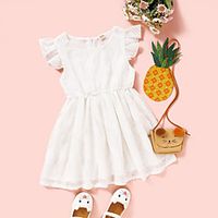 Kids Toddler Little Girls' Dress Solid Colored Print White Knee-length Sleeveless Active Dresses Summer Regular Fit 2-8 Years miniinthebox - thumbnail