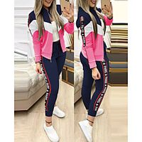 Women's 2 Piece Zipper Pocket Patchwork Front Zipper Elastic Waist V Neck Spandex Color Block Sport Athleisure Clothing Suit Long Sleeve Windproof Warm Multi layer Soft Comfortable Exercise  Fitness Lightinthebox - thumbnail
