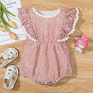 Baby Girls' Basic Solid Colored Lace Short Sleeves Romper Blushing Pink miniinthebox