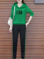 Casual Plain Printed Long Sleeve Hoodie Suit - thumbnail