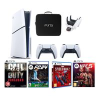 Sony PlayStation 5 Console Disc Version Slim 1TB with Extra Controller (International Edition) with Bag, Charger Dock Station and 4 Games