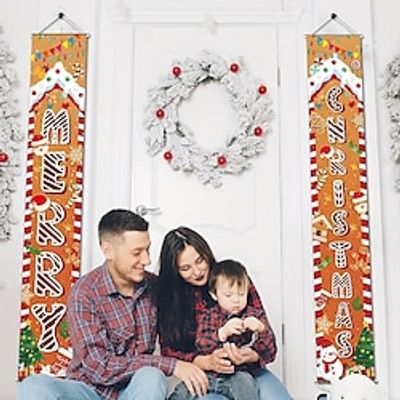Christmas Door Porch Gingerbread House Sign Banners Christmas Decoration Xmas Hanging Banner Signs Couplets Gate Garden Front Door Home Outdoor Yard Party Decor Supplies miniinthebox