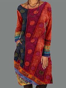 Casual Color Block Shirt Round Neckline Shift Dress
