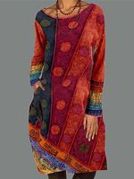 Casual Color Block Shirt Round Neckline Shift Dress - thumbnail