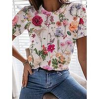 Women's T shirt Tee Flower Casual Daily Yellow Red Blue Print Short Sleeve Print Crew Neck Round Neck Regular Fit Spring  Summer Lightinthebox