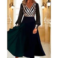 Women's Party Dress Swing Dress Midi Dress Navy Blue Long Sleeve Line Sequins Ruched Fall Winter V Neck Stylish Modern 2022 S M L XL XXL 3XL Lightinthebox - thumbnail