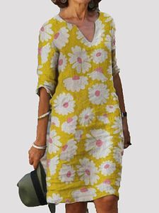 V-Neck Floral Printed Shift Dress