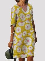 V-Neck Floral Printed Shift Dress - thumbnail