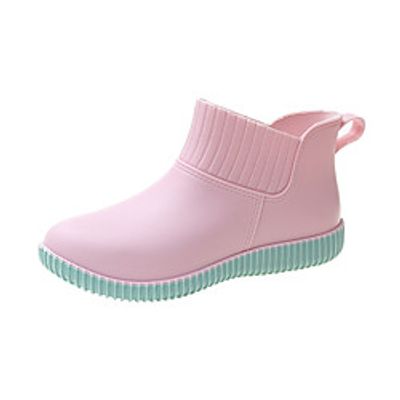 Women's Rain Boots Booties Ankle Boots Round Toe Daily PVC Loafer Fall Winter Solid Colored Almond Black Pink / Booties / Ankle Boots / Booties / Ankle Boots miniinthebox