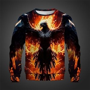 Flaming Phenix Men's Street 3D Printed Pullover Sweatshirt Holiday Vacation Going out Sweatshirts Purple Orange Crew Neck Print Spring   Fall Designer Hoodie Sweatshirt Lightinthebox