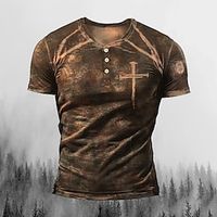 Graphic Cross Fashion Designer Basic Men's 3D Print Henley Shirt Short Sleeve Shirt T shirt Tee Tee Top Street Casual Vacation T shirt Burgundy Brown Green Short Sleeve Henley Shirt Spring  Summer Lightinthebox