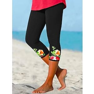 Women's Fashion Leggings Print Calf-Length Pants Casual Weekend Micro-elastic Flower  Floral Tummy Control Butt Lift Mid Waist Black S M L XL XXL Lightinthebox