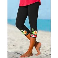 Women's Fashion Leggings Print Calf-Length Pants Casual Weekend Micro-elastic Flower  Floral Tummy Control Butt Lift Mid Waist Black S M L XL XXL Lightinthebox - thumbnail