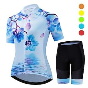 Women's Cycling Jersey with Shorts Short Sleeve Road Bike Cycling White Pink Blue Floral Botanical Bike Shorts Quick Dry Lightweight Lycra Sports Floral Botanical Clothing Apparel Lightinthebox