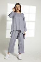 Moistreet Grey Cey Mélange Fabric Top And Pants Set (XS, S, M, L, XL, XXL)