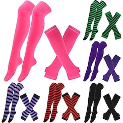 2PCS Over Knee Striped Socks and Long Arm Warm Gloves Set Christmas Socks Women's Y2K Retro Xmas Accessories miniinthebox