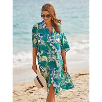 Leaf Print Shirt Short Sleeve Midi Dress Lightinthebox