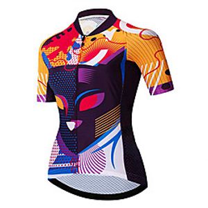 21Grams Women's Short Sleeve Cycling Jersey Summer Spandex Polyester Black / Orange Cat Bike Jersey Top Mountain Bike MTB Road Bike Cycling UV Resistant Quick Dry Breathable Sports Clothing Apparel miniinthebox