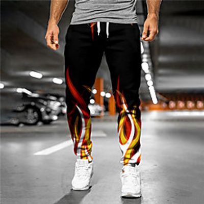 Men's Designer Casual / Sporty Jogger Sweatpants Trousers 3D Print Drawstring Elastic Waist Full Length Pants Casual Daily Micro-elastic Graphic Flame Outdoor Sports Mid Waist Black S M L XL XXL miniinthebox