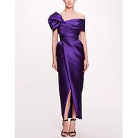 Sheath / Column Cocktail Dresses Elegant Dress Formal Wedding Guest Ankle Length Sleeveless One Shoulder Satin with Slit 2024 Lightinthebox