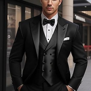 Black Men's Wedding Party Tuxedos 3 Piece Solid Colored Peak Tailored Fit Single Breasted One-button 2023 Lightinthebox
