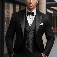Black Men's Wedding Party Tuxedos 3 Piece Solid Colored Peak Tailored Fit Single Breasted One-button 2023 Lightinthebox - thumbnail