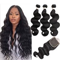 3 Bundles with Closure Hair Weaves Brazilian Hair Body Wave Human Hair Extensions Remy Human Hair 100% Remy Hair Weave Bundles 345 g Natural Color Hair Weaves / Hair Bulk Human Hair Extensions 8-20 miniinthebox - thumbnail