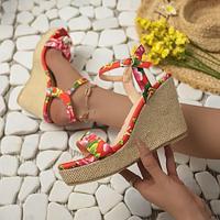 Women's Sandals Wedge Sandals Daily Flat Heel Open Toe Casual Polyester Ankle Strap Red Green Lightinthebox