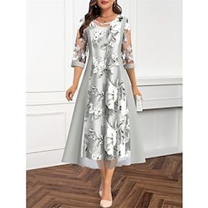 Women's Party Dress Cocktail Dress Wedding Guest Dress Midi Dress Gray 34 Length Sleeve Pure Color Mesh Spring Fall Winter Crew Neck Fashion Winter Dress Office Vacation 2023 S M L XL XXL 3XL Lightinthebox