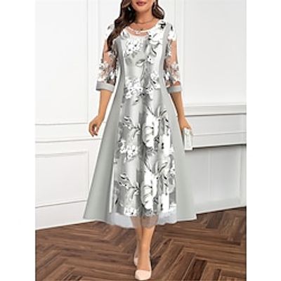 Women's Party Dress Cocktail Dress Wedding Guest Dress Midi Dress Gray 34 Length Sleeve Pure Color Mesh Spring Fall Winter Crew Neck Fashion Winter Dress Office Vacation 2023 S M L XL XXL 3XL Lightinthebox