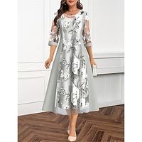 Women's Party Dress Cocktail Dress Wedding Guest Dress Midi Dress Gray 34 Length Sleeve Pure Color Mesh Spring Fall Winter Crew Neck Fashion Winter Dress Office Vacation 2023 S M L XL XXL 3XL Lightinthebox - thumbnail