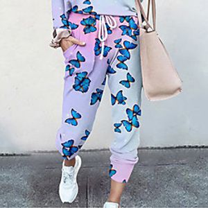 Women's Basic Soft Comfort Going out Gym Palazzo Pants Butterfly Gradient Full Length Elastic Drawstring Design Print Blushing Pink miniinthebox