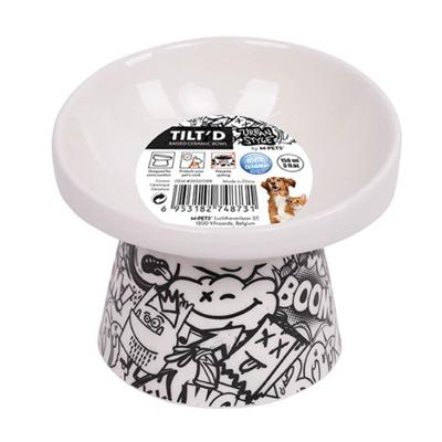 M-Pets Freestyle Tilt'd Raised Ceramic Bowl Black & White 150ml