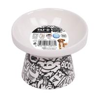 M-Pets Freestyle Tilt'd Raised Ceramic Bowl Black & White 150ml