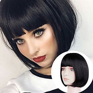 Natural Straight Short Black Gold Wig Headgear Chemical Fiber Short Hair Bob Head Student Head With Bangs Classic Wig Hair Cover miniinthebox