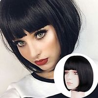 Natural Straight Short Black Gold Wig Headgear Chemical Fiber Short Hair Bob Head Student Head With Bangs Classic Wig Hair Cover miniinthebox - thumbnail