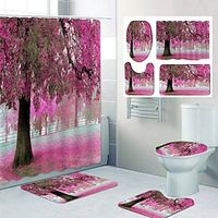 Floral Pattner 4Pcs Bathroom Deco Shower Curtain with Hooks Bathroom Decor Waterproof Fabric Shower Curtain Set with12 Pack Plastic Hooks miniinthebox - thumbnail