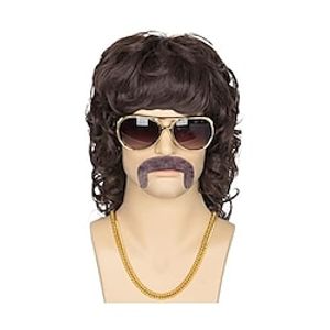 Men's Brown 70s Wig for Halloween Party Long Curly Wig for Men Women(Only Wig) miniinthebox