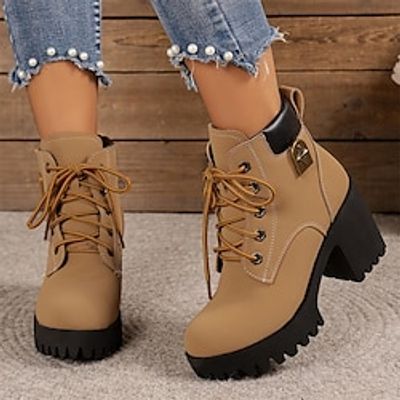 Women's Boots Combat Boots Lace Up Boots Comfort Shoes Outdoor Daily Booties Ankle Boots Winter Lace-up Chunky Heel Round Toe Vintage Fashion Elegant Walking PU Lace-up Solid Color Black Brown miniinthebox Women's Boots Combat Boots Lace Up Boots Comfort Shoes Outdoor Daily Booties Ankle Boots Winter Lace-up Chunky Heel Round Toe Vintage Fashion Elegant Walking PU Lace-up Solid Color Black Brown miniinthebox