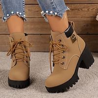 Women's Boots Combat Boots Lace Up Boots Comfort Shoes Outdoor Daily Booties Ankle Boots Winter Lace-up Chunky Heel Round Toe Vintage Fashion Elegant Walking PU Lace-up Solid Color Black Brown miniinthebox - thumbnail