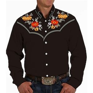 Men's Shirt Western Shirt Floral Graphic Prints Turndown Navy Blue Brown Outdoor Street Long Sleeve Button-Down Print Clothing Apparel Fashion Streetwear Designer western style Lightinthebox