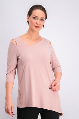 Womens Cold-Shoulder Asymmetrical Top  Pottery Clay