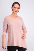 Womens Cold-Shoulder Asymmetrical Top  Pottery Clay - thumbnail