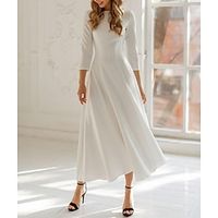 Hall Little White Dresses Wedding Dresses A-Line Scoop Neck 34 Length Sleeve Tea Length Satin Bridal Gowns With Pleats Solid Color 2023 Lightinthebox - thumbnail