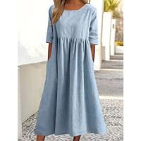 Women's Casual Dress Cotton Linen Dress Midi Dress Pocket Basic Daily Shirt Collar Half Sleeve Summer Spring White Royal Blue Plain Lightinthebox