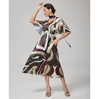 Camouflage Satin V Neck Cinched Dress