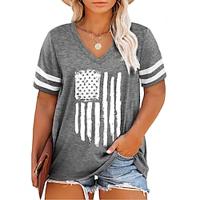 Women's T shirt Tee American Flag Weekend Independence Day Print Black Short Sleeve Fashion V Neck Summer Lightinthebox